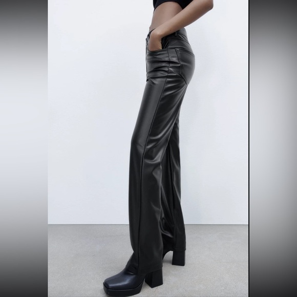 NWT Zara Faux Leather Straight Leg Pants - Picture 3 of 11